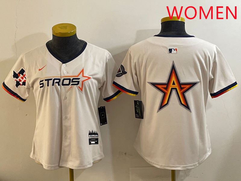 Women Houston Astros Blank Cream Three generations Joint Name 2025 Nike MLB Jersey style 4106